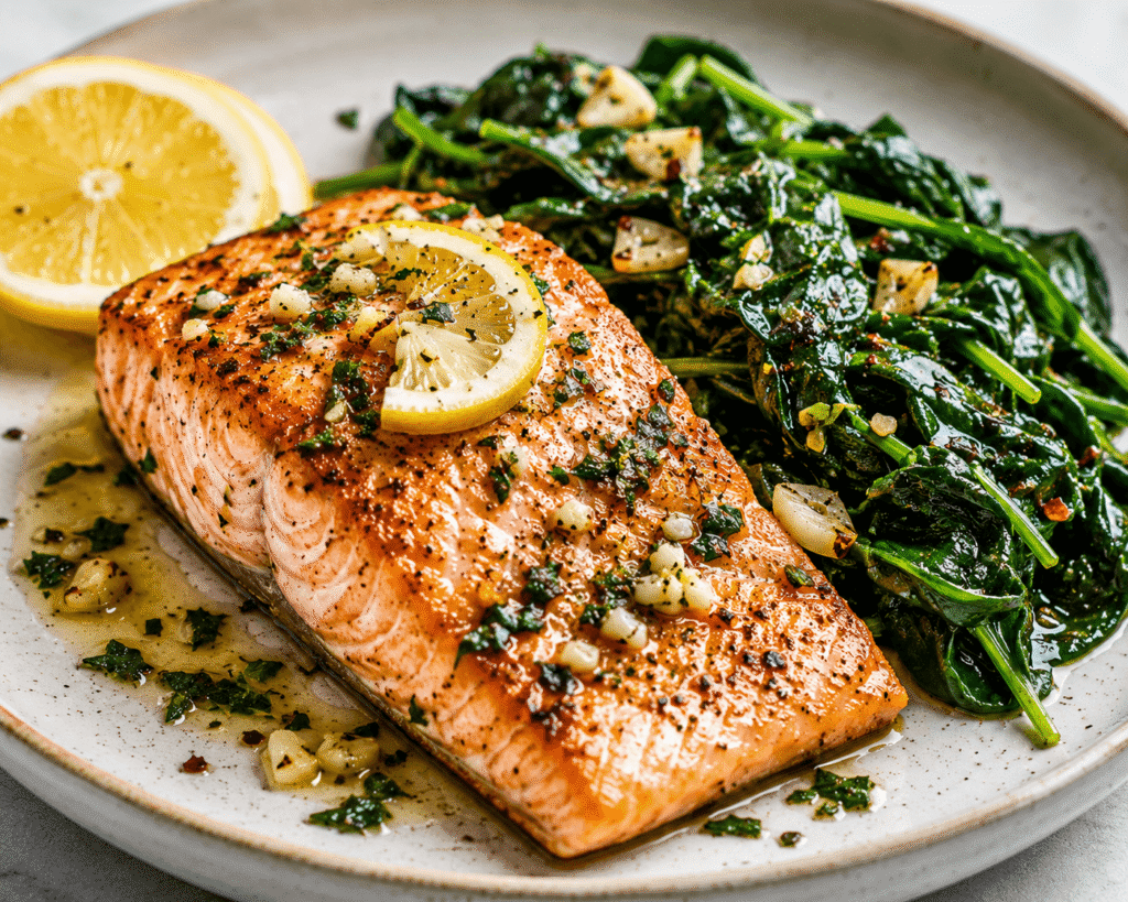 Garlic Salmon with Spinach