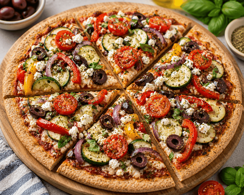 Mediterranean Veggie Pizza on Whole Wheat Base